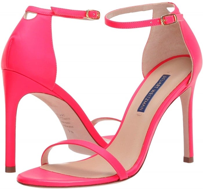 Designed to lengthen legs and turn heads, these neon sandals are crafted with a single strap across the toe and the ankle