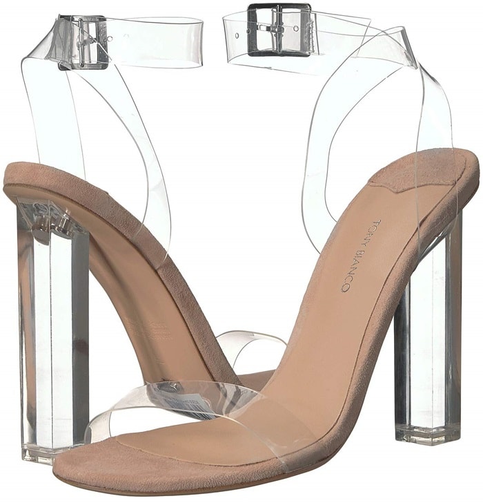 A transparent heel and straps add plenty of modern flair to a lofty, cleanly styled Kiki sandal