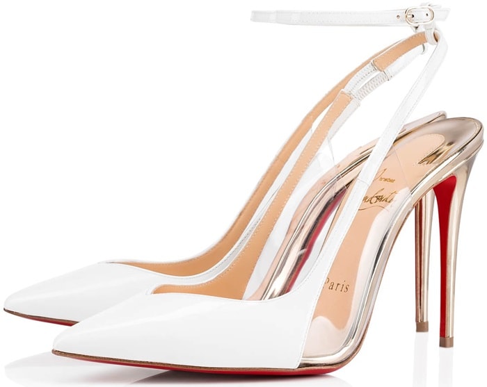 White/Gold Optichoc Leather/PVC Red Sole Pumps