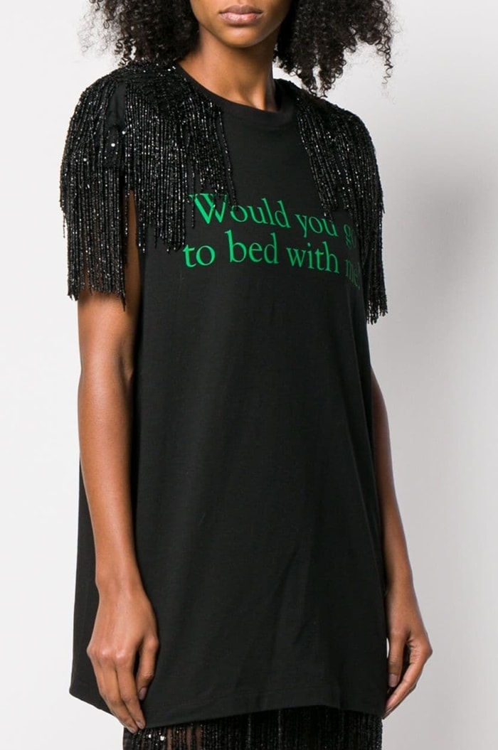 Would You Go To Bed With Me? Fringe-Trimmed T-Shirt