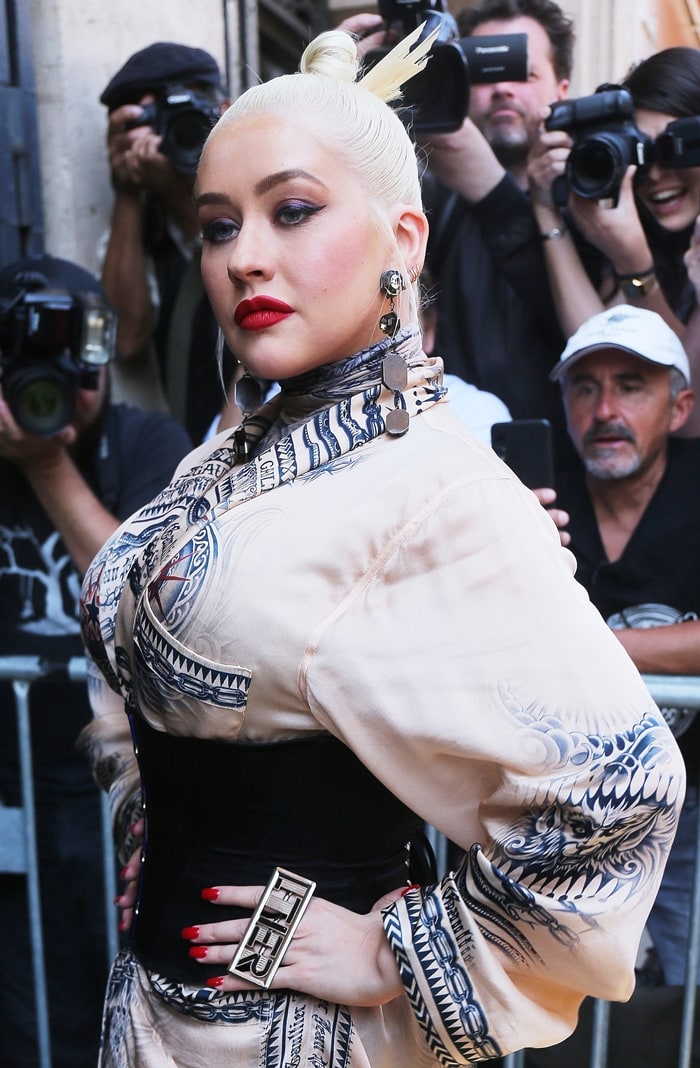 Christina Aguilera's platinum ballerina bun and silk kimono