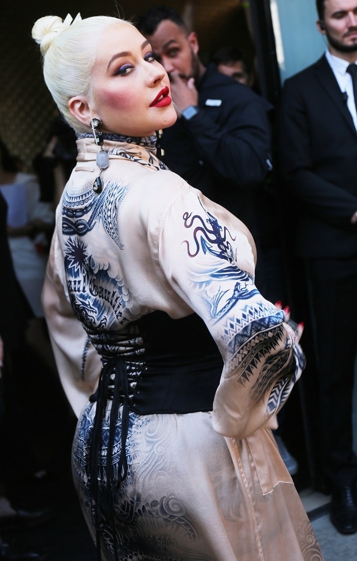 Christina Aguilera's tattoo-printed Jean Paul Gaultier dress with a black corset