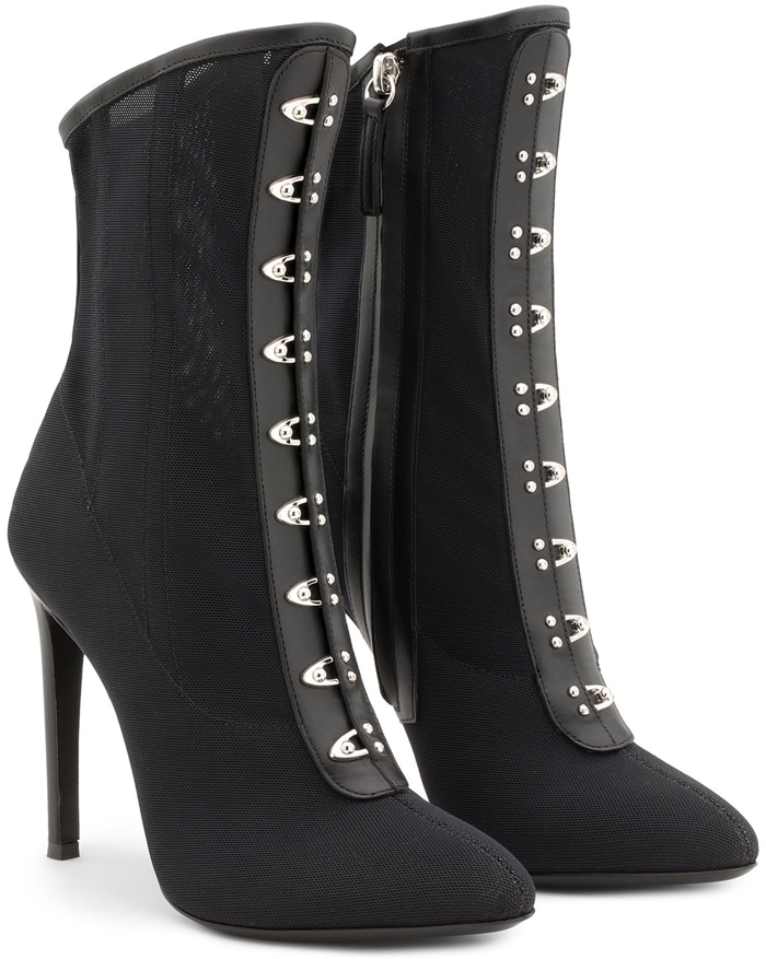 These Victorian inspired black leather Janice booties are constructed from a fine mesh