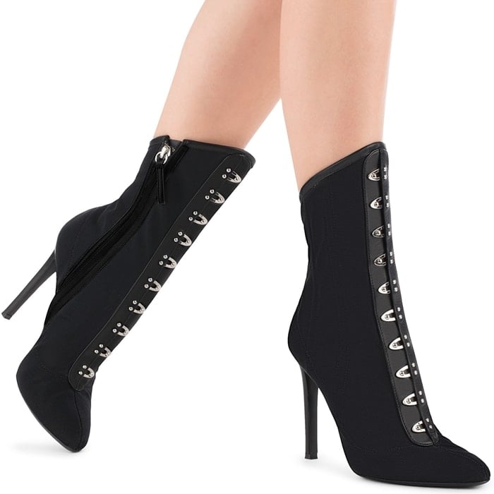 These Victorian inspired black leather Janice booties are constructed from a fine mesh