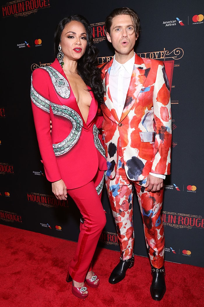 Karen Olivo and Aaron Tveit at the Moulin Rouge opening night party