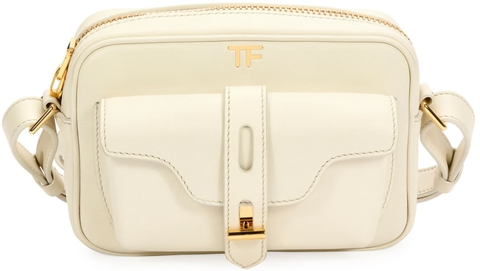 Camera bag from Tom Ford featuring an adjustable shoulder strap, gold-tone hardware, a top zip fastening and a front compartment