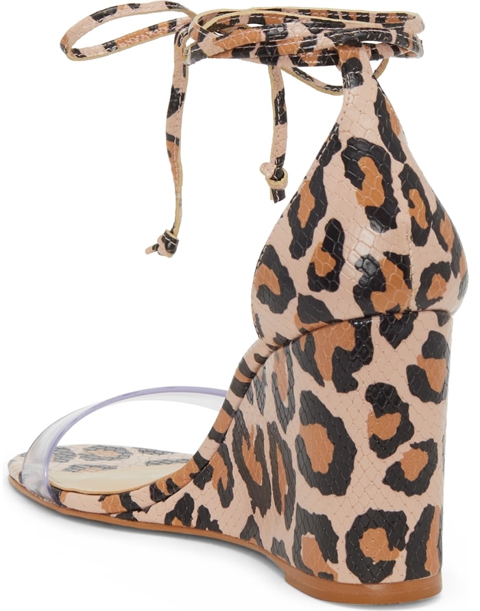 Lending a boost of height—with surprising comfort—the leopard Stassia sandals are styled with a clear PU toe band and slender ankle straps you can wrap and tie in different ways