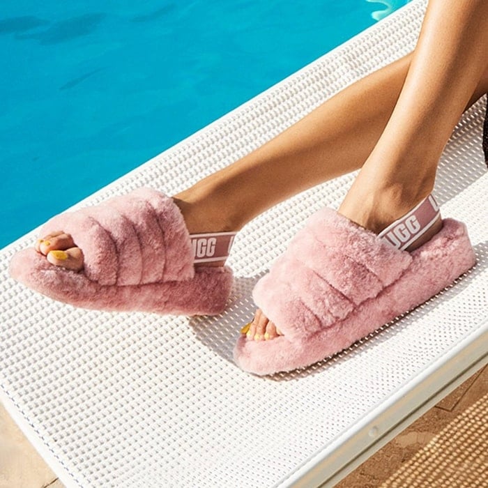 This genuine-shearling lined faux-fur slingback combines the warm-weather appeal of a sandal with the plush comfort of your favorite slipper