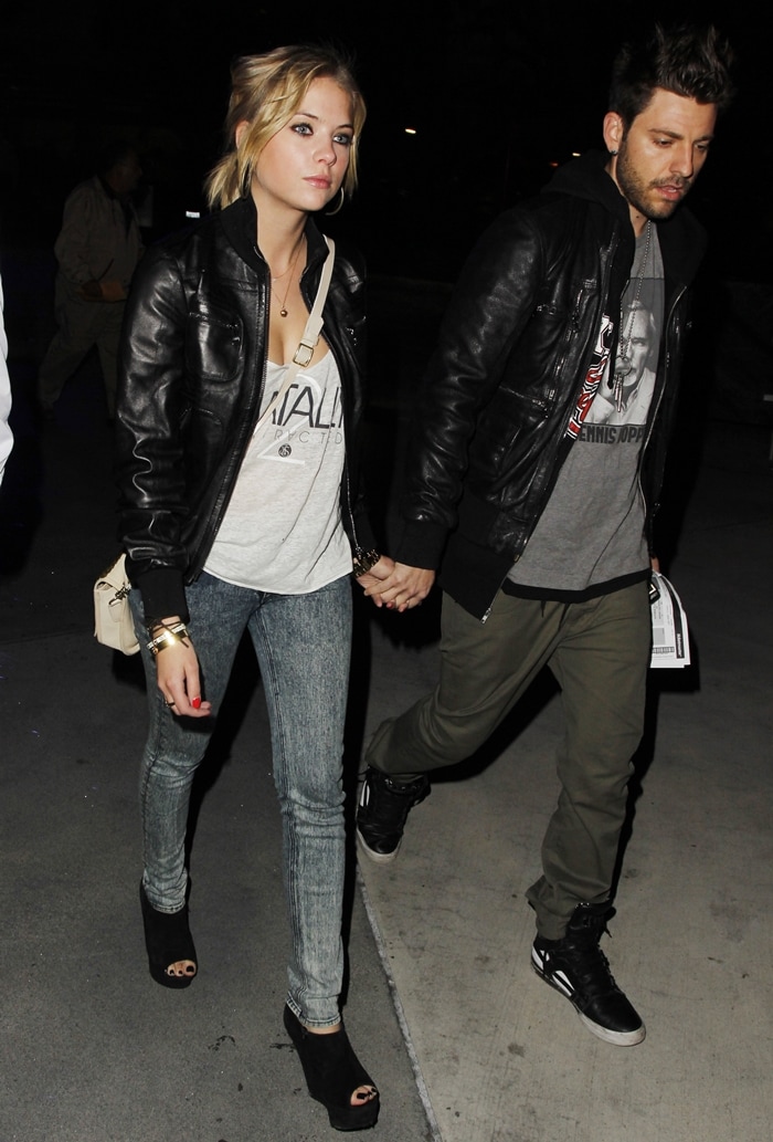 Ashley Benson and Justin Bieber's swagger coach Ryan Good arriving at the Staples Center