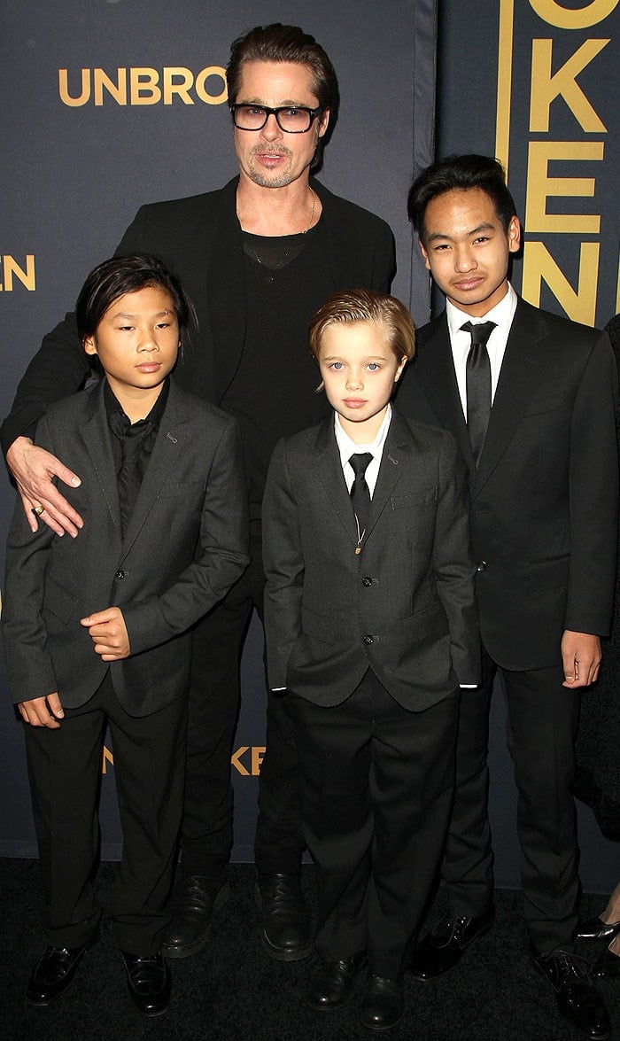 Brad Pitt and children Pax, Shiloh and Maddox at the Unbroken LA premiere
