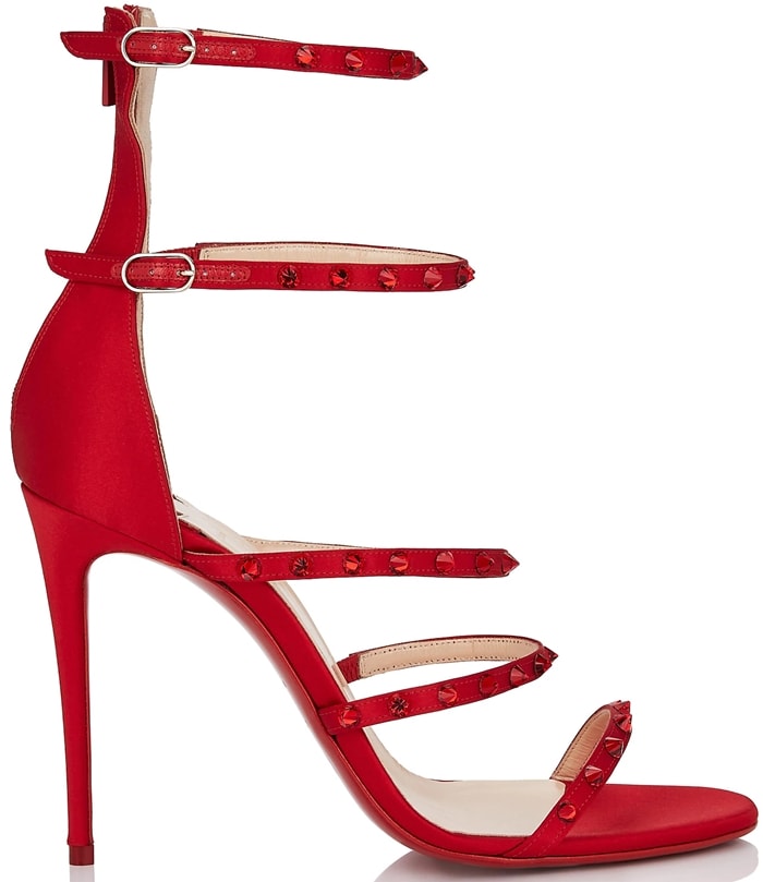 Christian Louboutin's Forever KST sandals are assembled from red lustrous satin