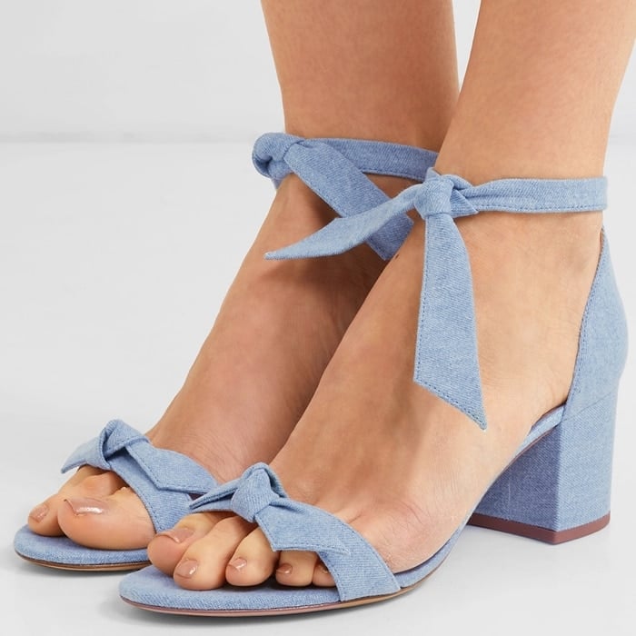 ALEXANDRE BIRMAN Clarita bow-embellished light blue denim sandals