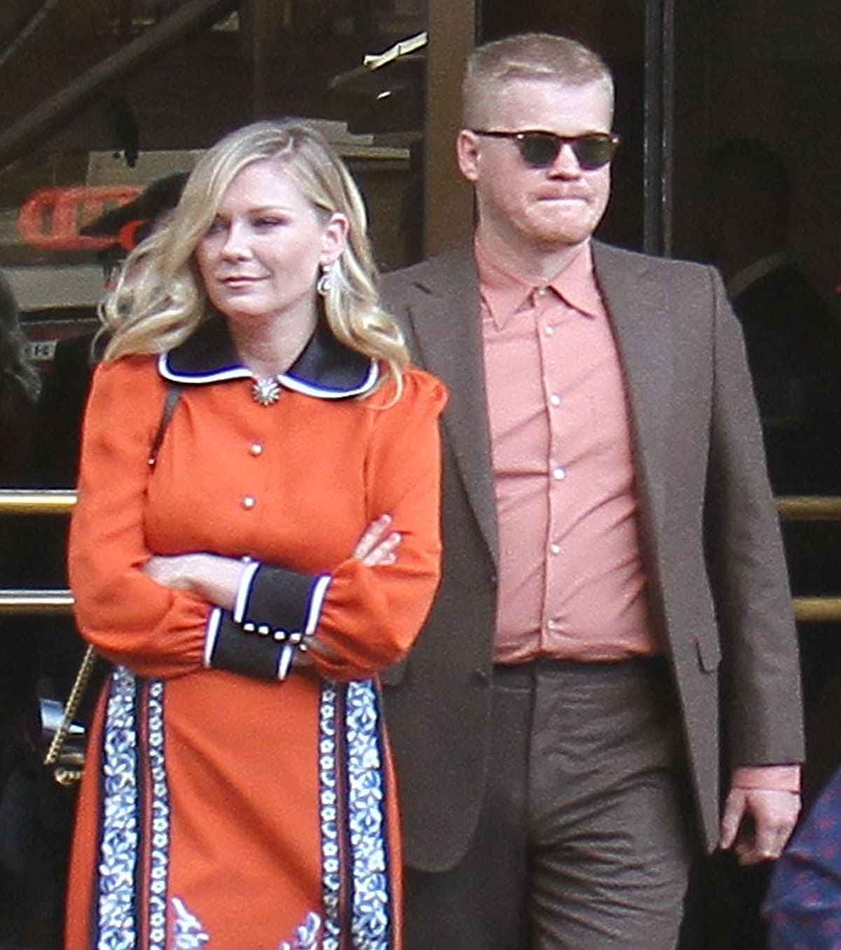 Kirsten Dunst and Fargo co-star Jesse Plemons leave the five-star Hotel Savoy in the heart of Florence