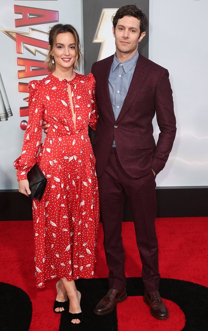 Leighton Meester joined her husband Adam Brody at the Shazam! movie premiere