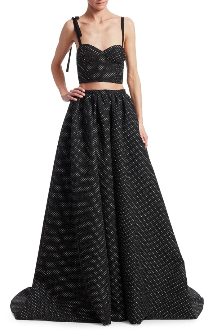 Rosie Assoulin Bustino Polka-Dot Cropped Top and Ball Skirt