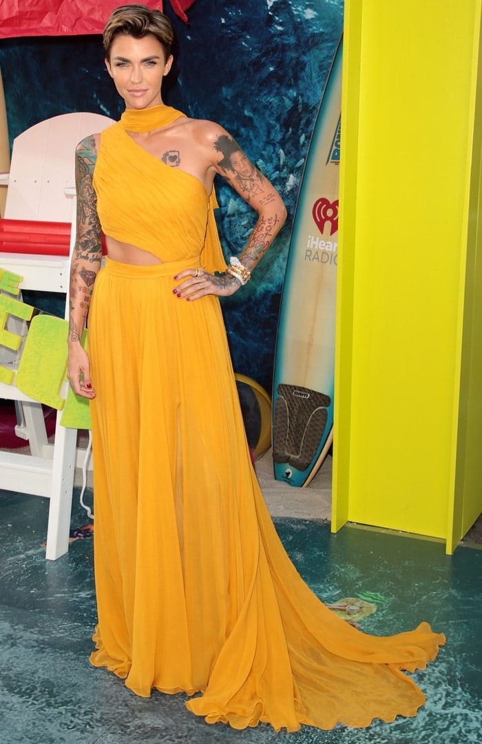 Ruby Rose wore Prabal Gurung at the premiere of The Meg