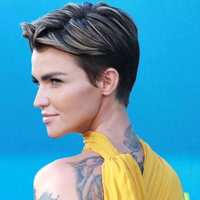 Ruby Rose has a blue swallow tattooed on the back of her neck