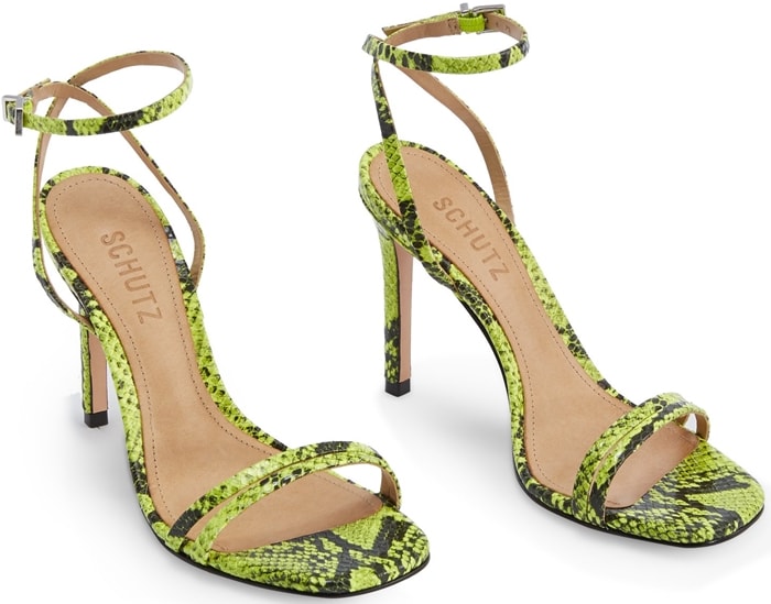 Effortlessly elegant, this barely-there sandal combines neon, animal print and 