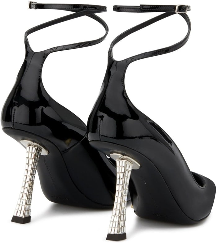 Decorated with a high sculpted heel covered in crystals, these black patent leather Farrah Strappy pumps from Giuseppe Zanotti are guaranteed to break rules in the best possible way