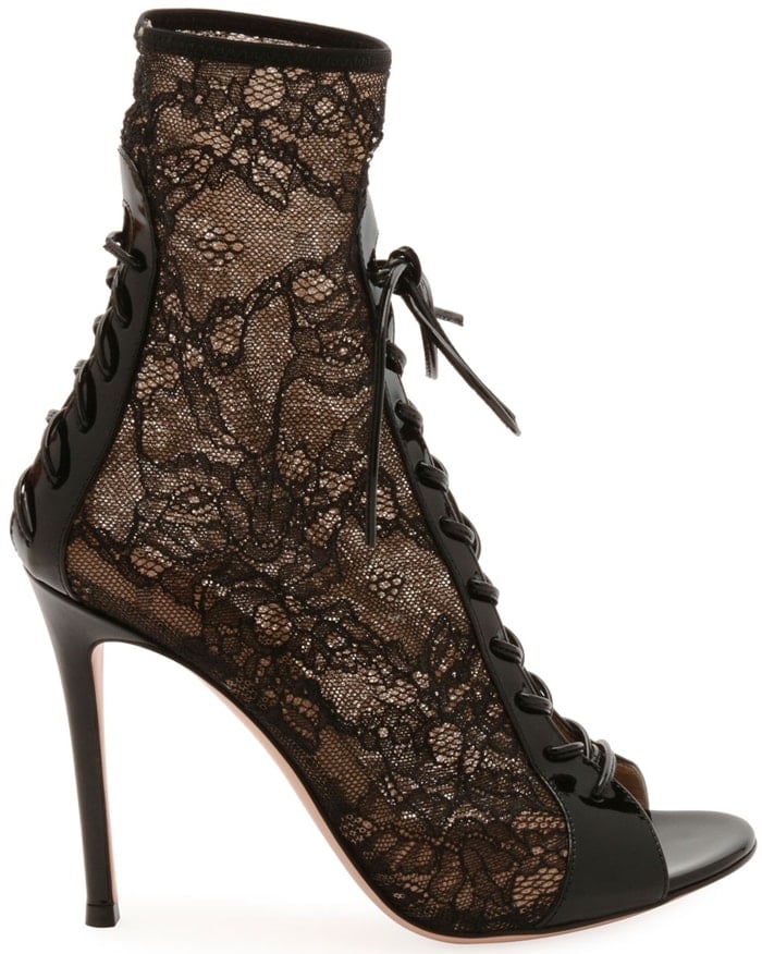Gianvito Rossi Floral-Lace Peep-Toe Booties