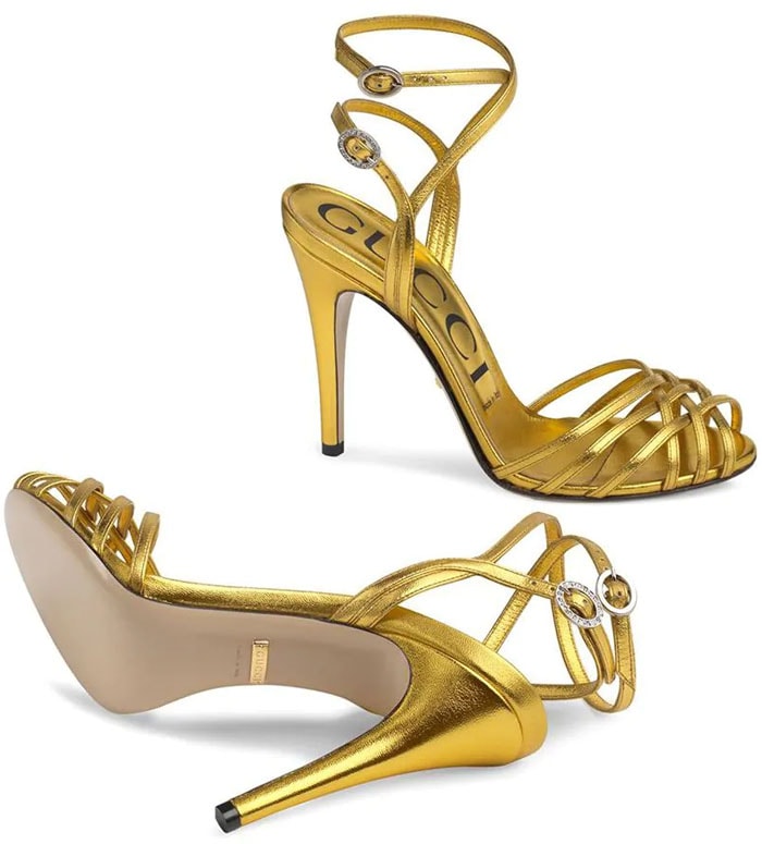 Gucci Crisscross-Strap Sandals in Gold Metallic