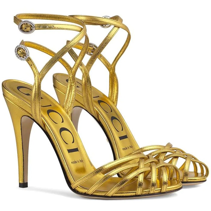 Gucci Gold Crisscross-Strap Sandals