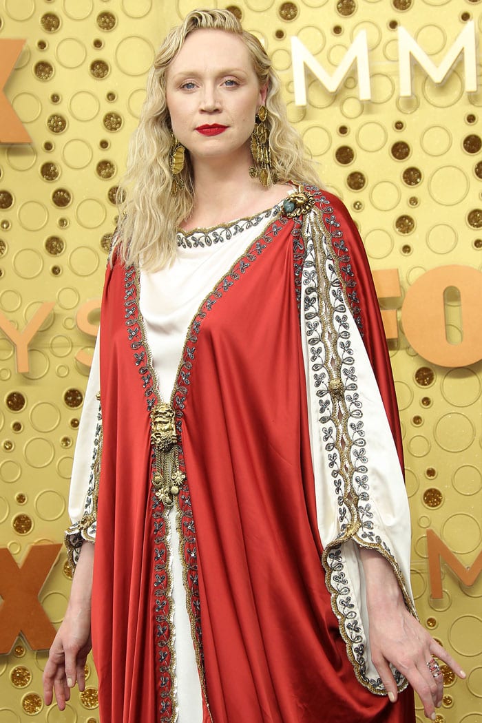 Gwendoline Christie's custom Jesus dress by Alessandro Michele