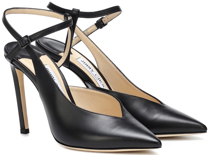 Jimmy Choo's 'Sakeya' pumps are designed with thin, asymmetric straps that wrap elegantly around the ankle and easily adjust to your ideal fit