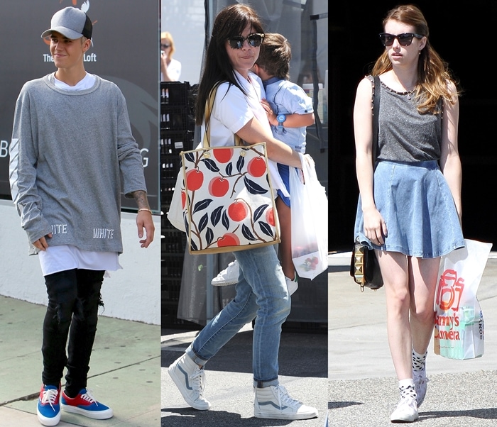 Justin Bieber, Selma Blair, and Emma Roberts wear Vans shoes