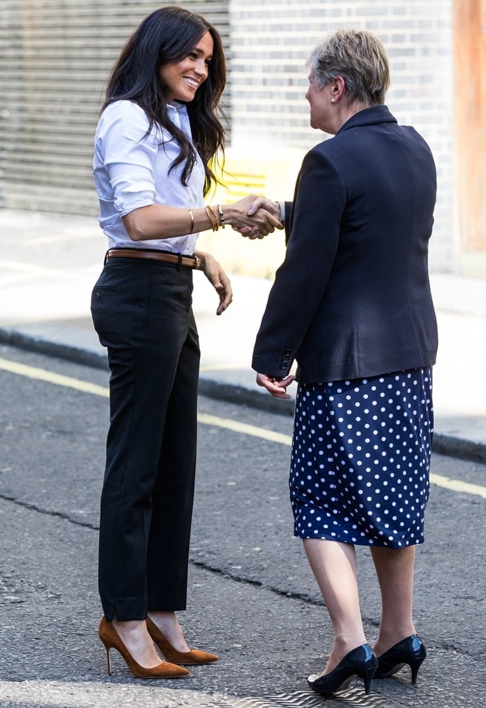 Meghan, Duchess of Sussex (aka Meghan Markle) arrives to launch her Smart Works capsule collection