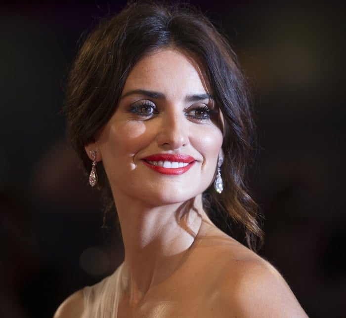 Penelope Cruz with an elegant updo to show off her diamond earrings