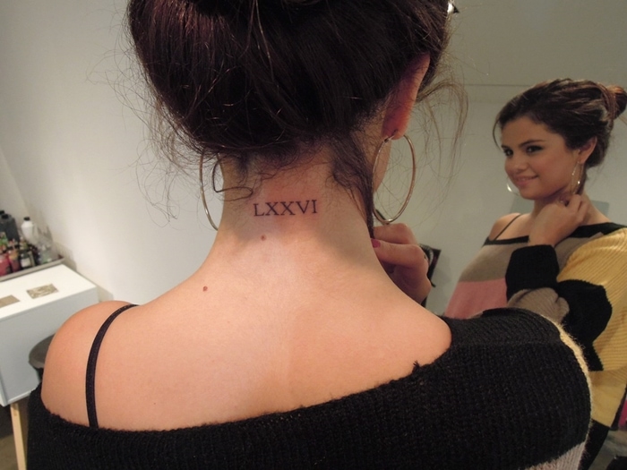 Selena Gomez got the Roman numeral tattoo on the back of her neck in 2012 as a tribute to her mother, Mandy Teefey, who was born on July 6, 1976