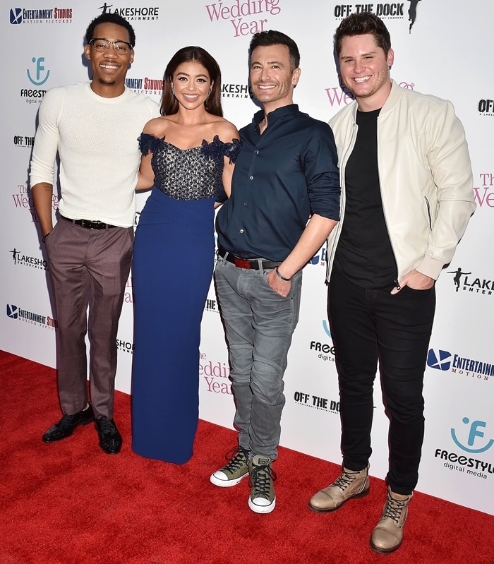 Tyler James Williams, Sarah Hyland, Robert Luketic and Matt Shively attend the LA Premiere Of Entertainment Studios Motion Pictures' "The Wedding Year"