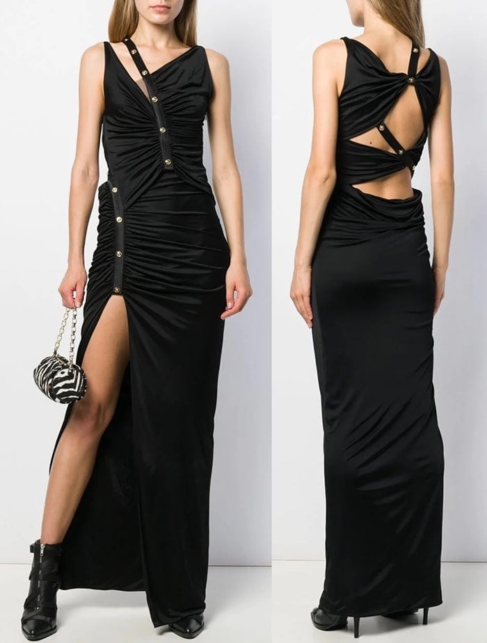 VERSACE asymmetric ruched long dress