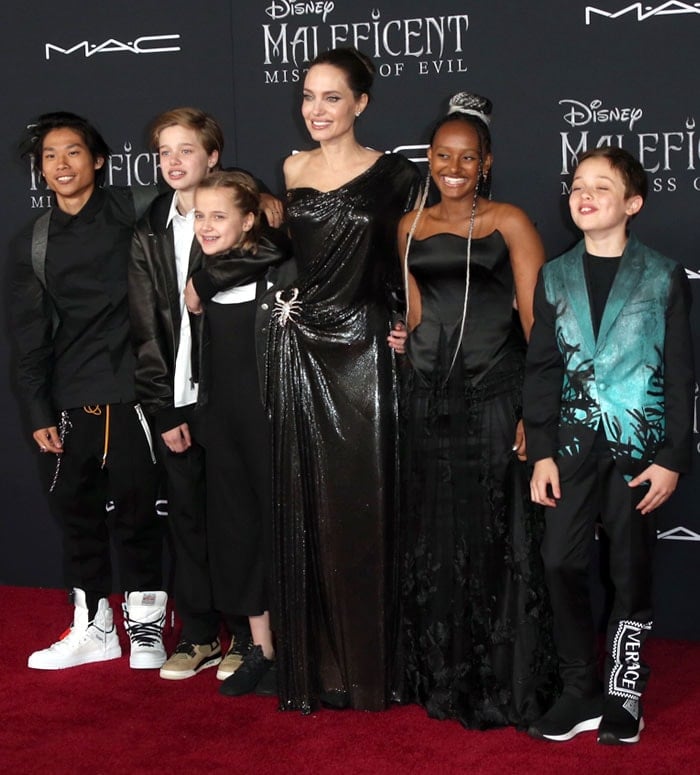 Angelina Jolie with her children at the Maleficent premiere