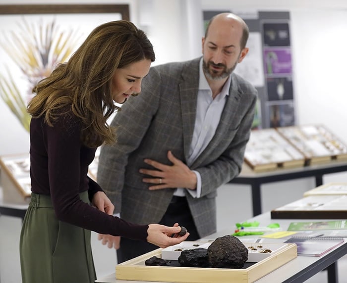 Catherine, Duchess of Cambridge with the head of Angela Marmont Centre Dr. John Tweddle