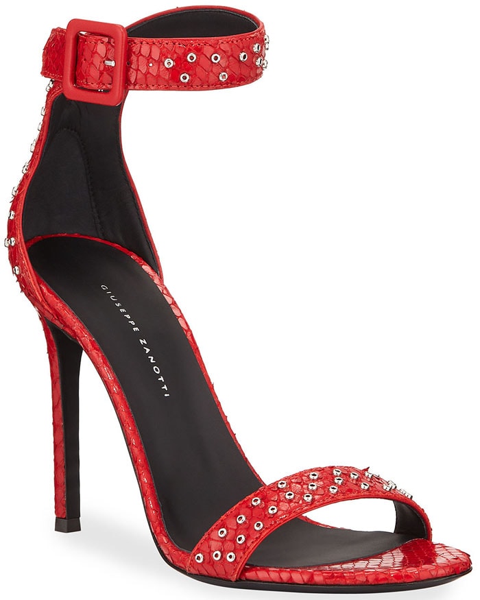 Giuseppe Zanotti studded snake-embossed sandals in red