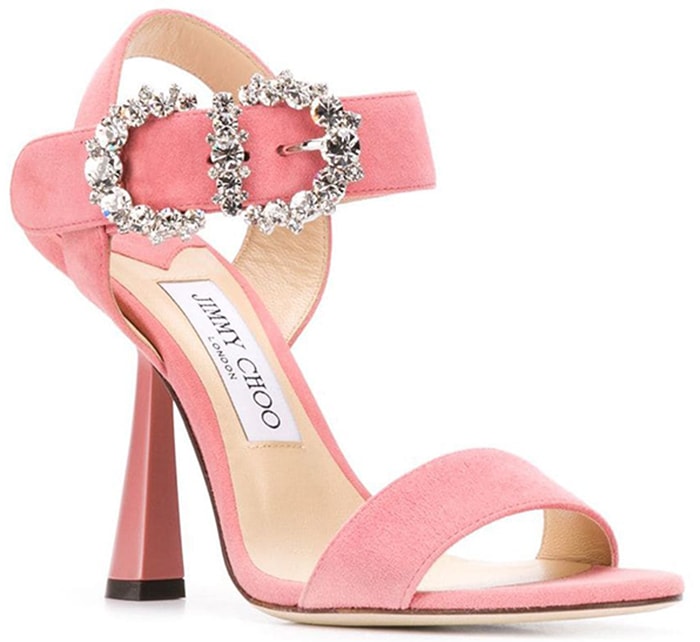 This glamorous special occasion sandal hosts a diamante detailed baroque buckle that takes centre stage at the ankle