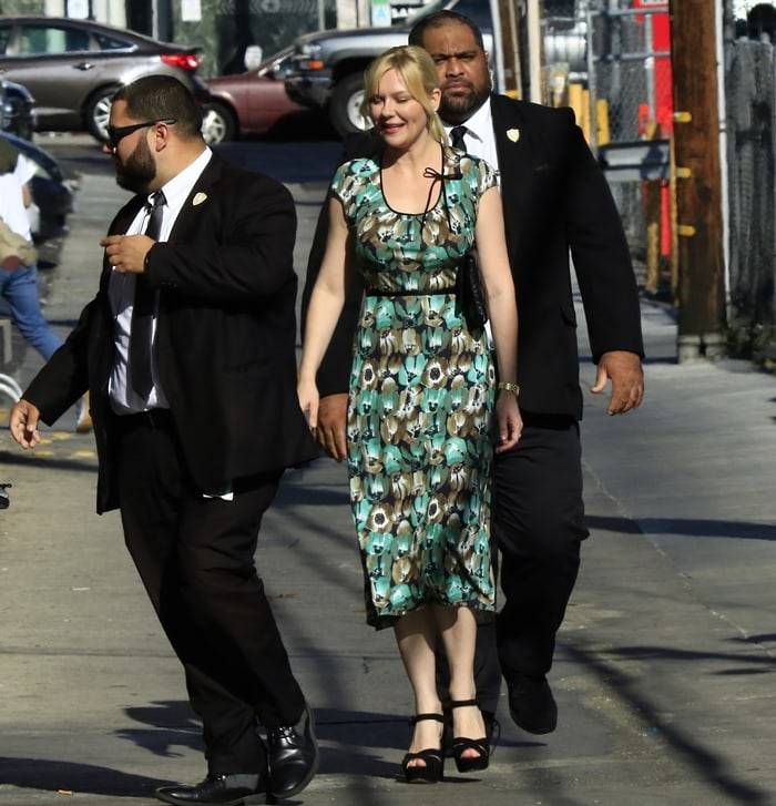 Kirsten Dunst arrives to the Jimmy Kimmel studio for an appearance on Jimmy Kimmel Live! on September 5, 2019, Hollywood