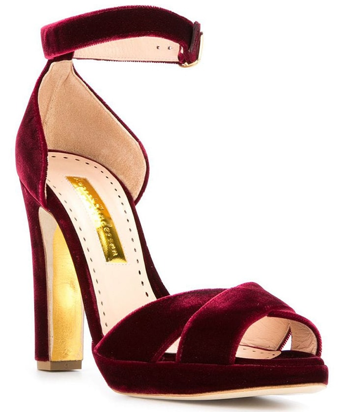 Supernova Red Velvet and Leather Meadow Velvet Platform Sandals