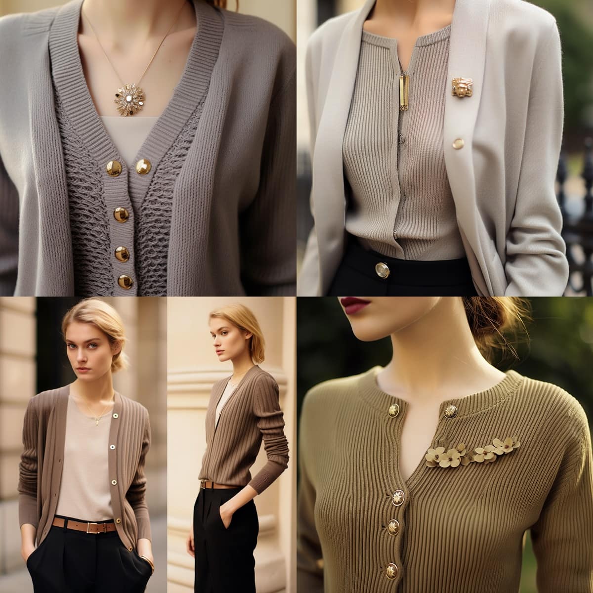 Elegance Meets Comfort: Secure Your Cardigan with a Stylish Pin for an Effortlessly Chic Ensemble