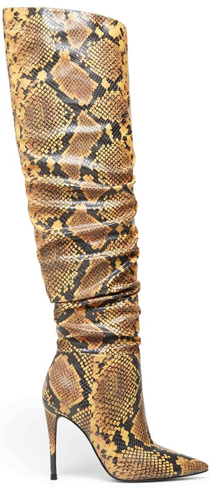 Yellow Snake Print Harlow Reptile Embossed Over the Knee Boots