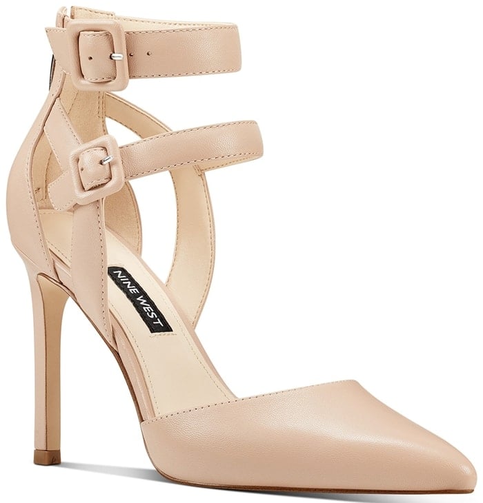 The classic stiletto pump gets a downtown makeover in Nine West's caged-heel version with a double buckle strap