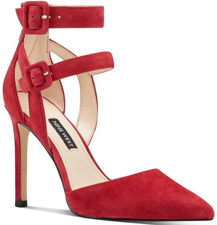 The classic stiletto pump gets a downtown makeover in Nine West's caged-heel version with a double buckle strap