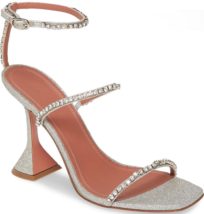 AMINA MUADDI glittered faux-leather (polyurethane/polyester) sandals with crystal trim