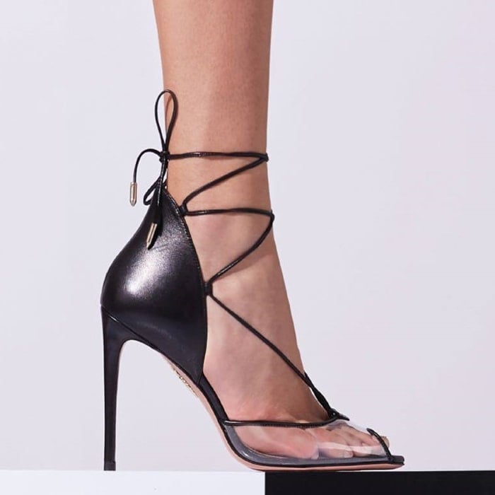 Aquazurra’s black suede Magic 105 sandals are a reflection of the label’s glamorous approach to design