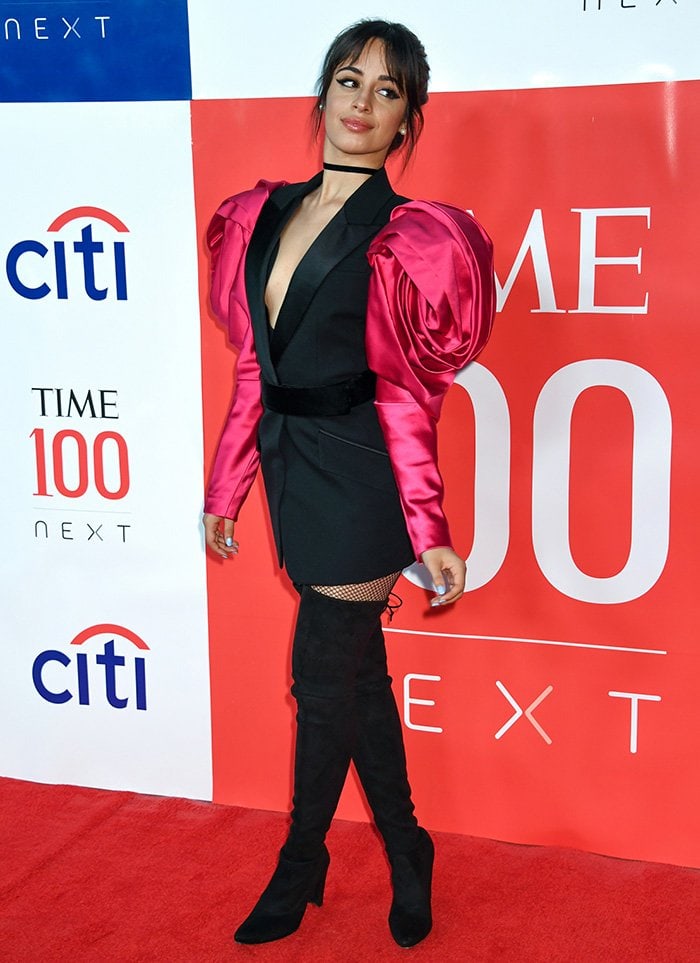Camila Cabello transforms a black Alexander McQueen Fall 2019 blazer into a mini dress