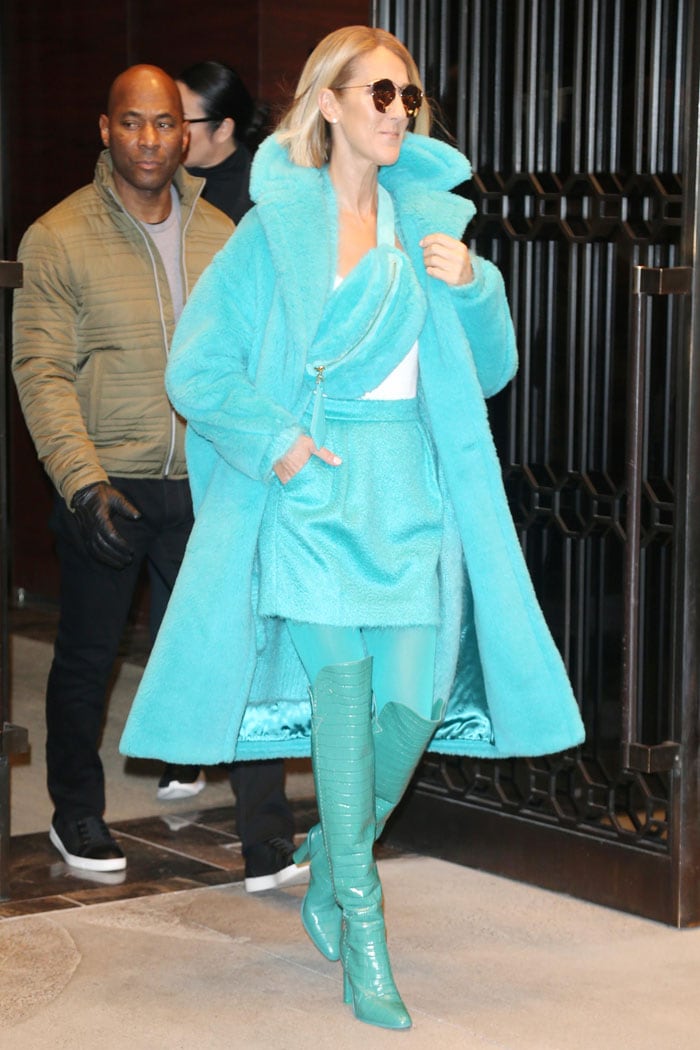 Celine Dion wearing turquoise boots