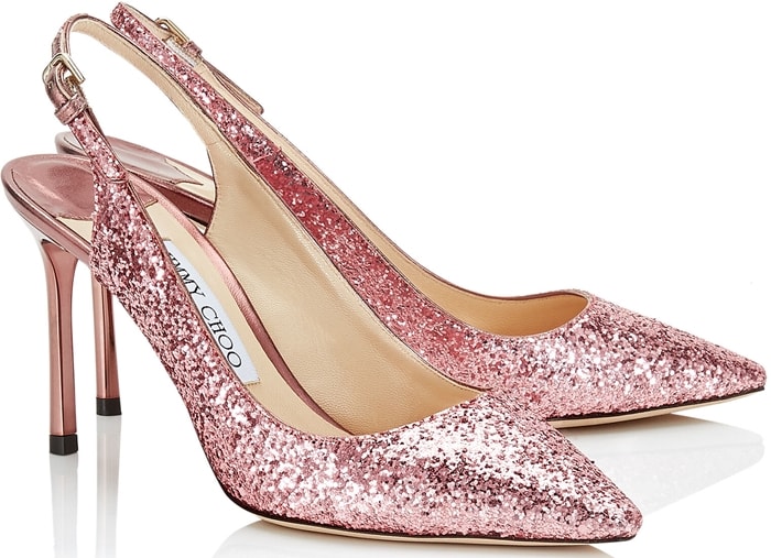 The Erin pointy slingback pump in candyfloss galactica glitter is a classic silhouette with modern appeal