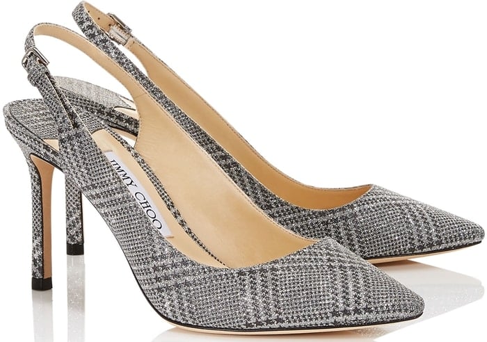 The Erin pointed slingback pump in silver prince of stars glitter is a classic silhouette with modern appeal